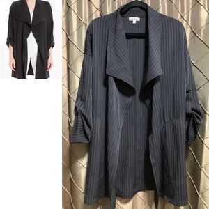 EUC- Max Studio London Pinstripe Drape Front Tab Sleeve Jacket w/POCKETS